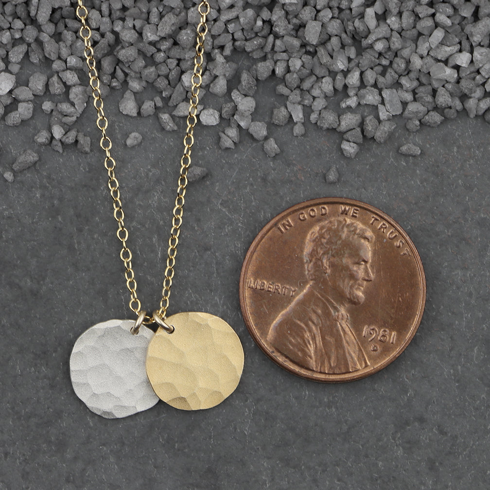 Zina Kao Exclusives Necklace: Double Tiny Hammered Disc, Mostly Gold