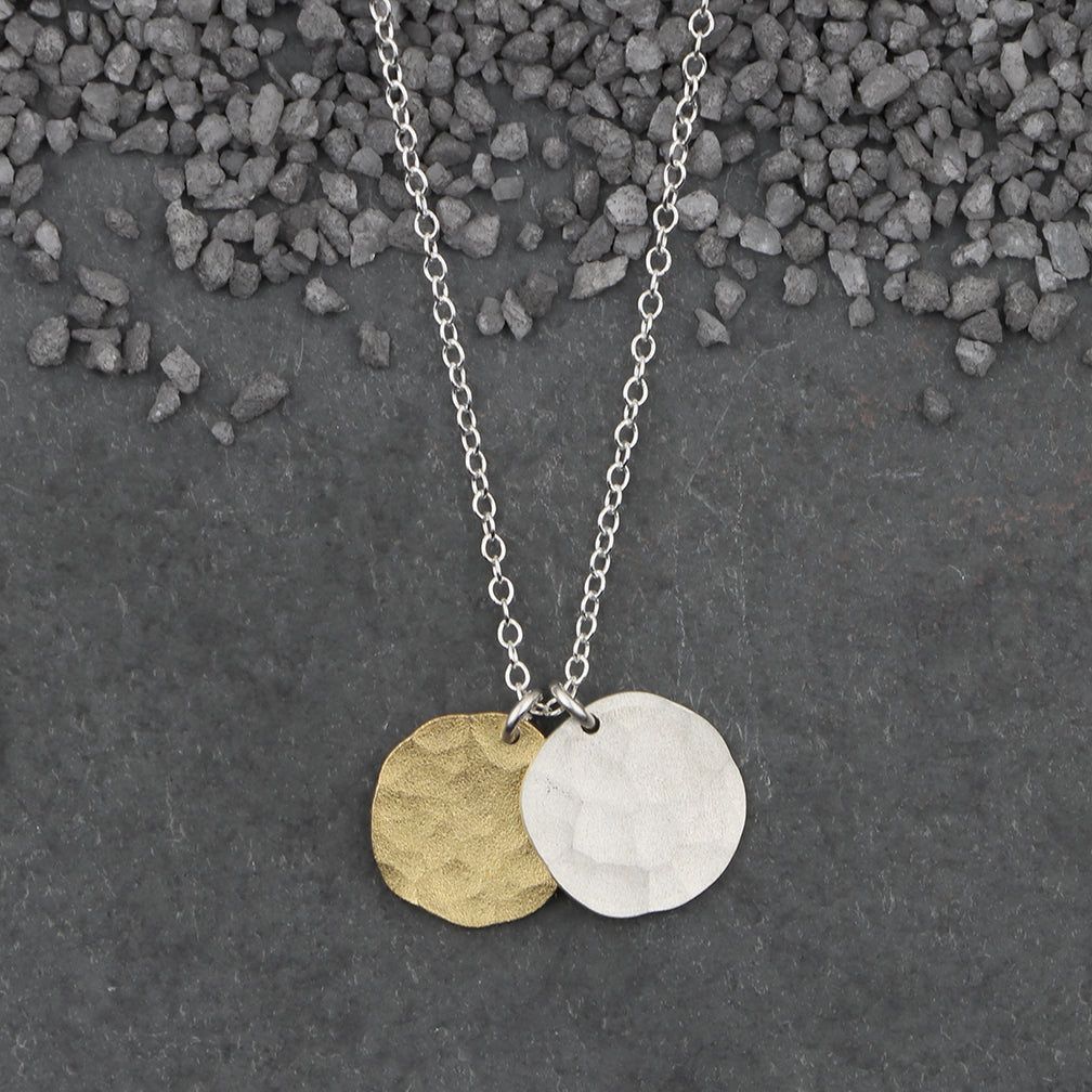 Zina Kao Exclusives Necklace: Double Tiny Hammered Disc, Mostly Silver