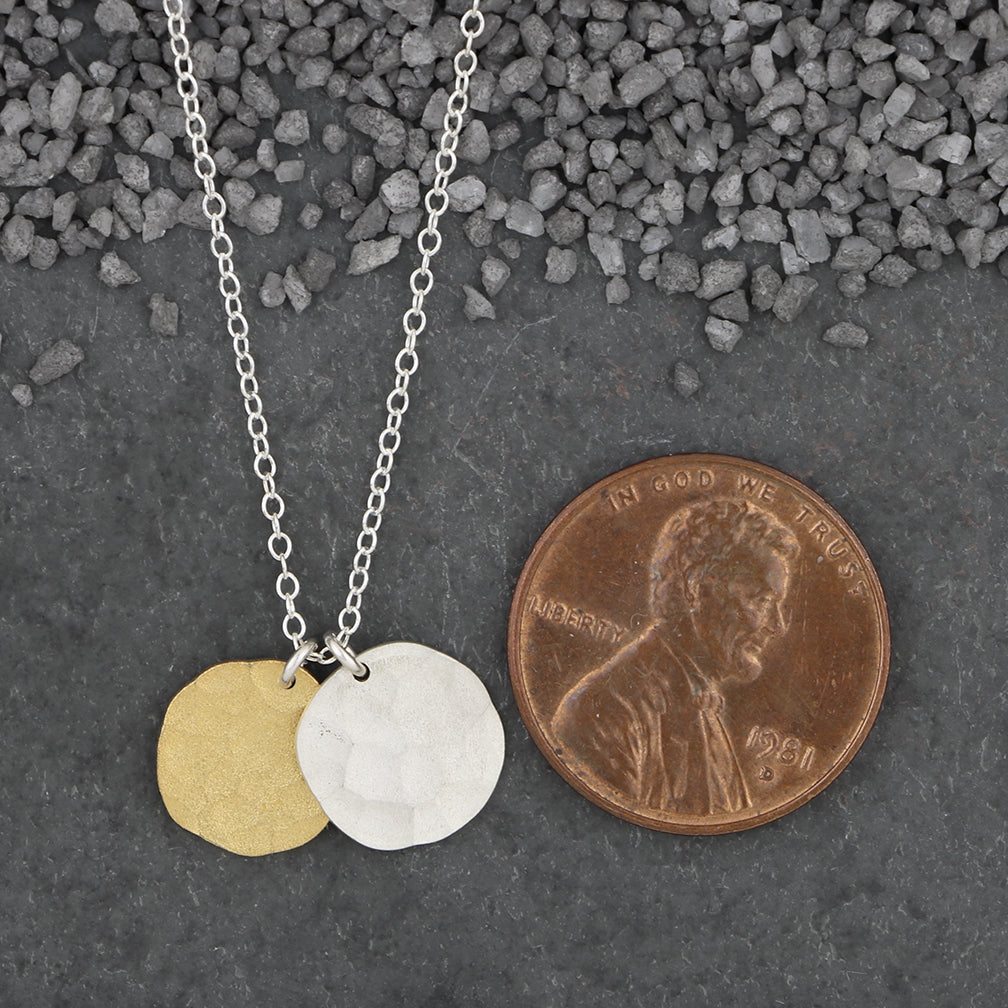 Zina Kao Exclusives Necklace: Double Tiny Hammered Disc, Mostly Silver