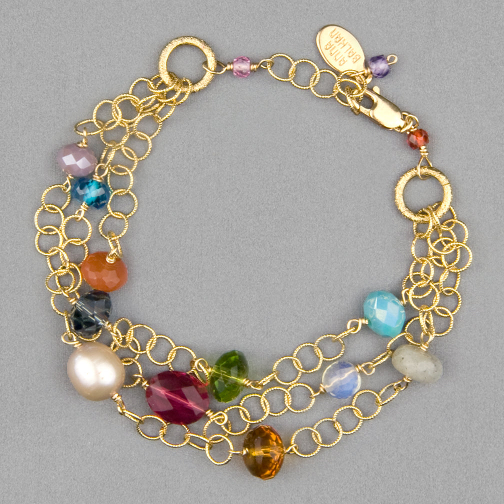 Anna Balkan Bracelet: Iris 3-Strand, Gold with Multigem