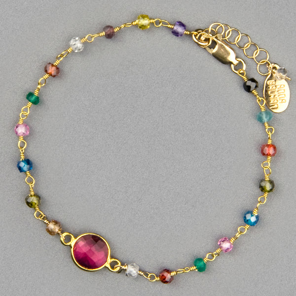 Anna Balkan Bracelet: Cara Multigem, Gold with Ruby Quartz