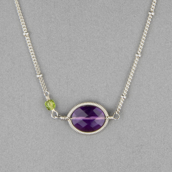Anna Balkan Necklace: Erika Oval Layering, Silver with Amethyst