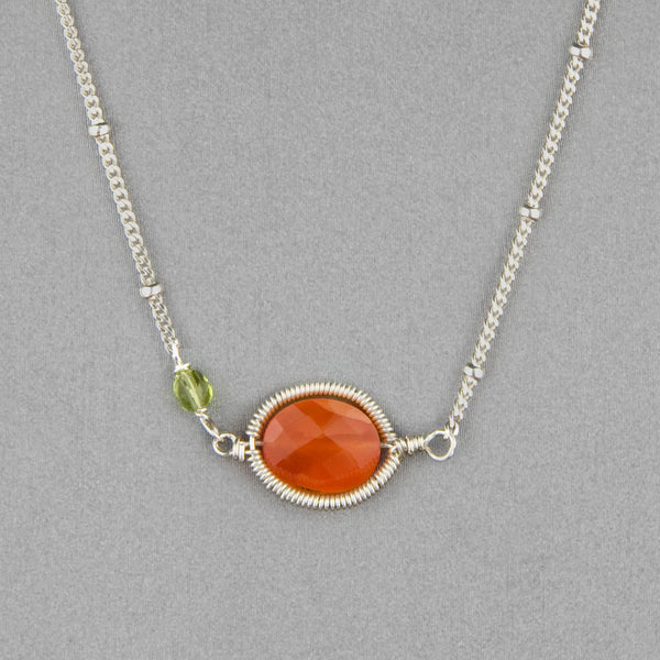 Anna Balkan Necklace: Erika Oval Layering, Silver with Carnelian