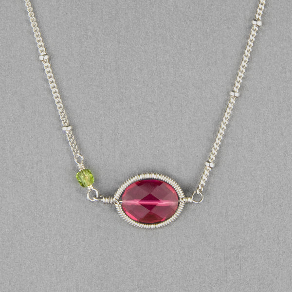 Anna Balkan Necklace: Erika Oval Layering, Silver with Ruby Quartz