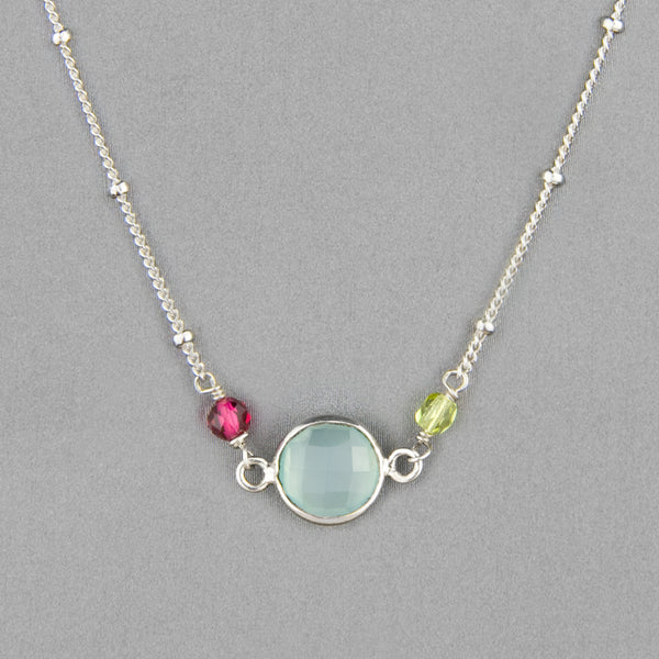 Anna Balkan Necklace: Ally Small Layering, Silver with Chalcedony