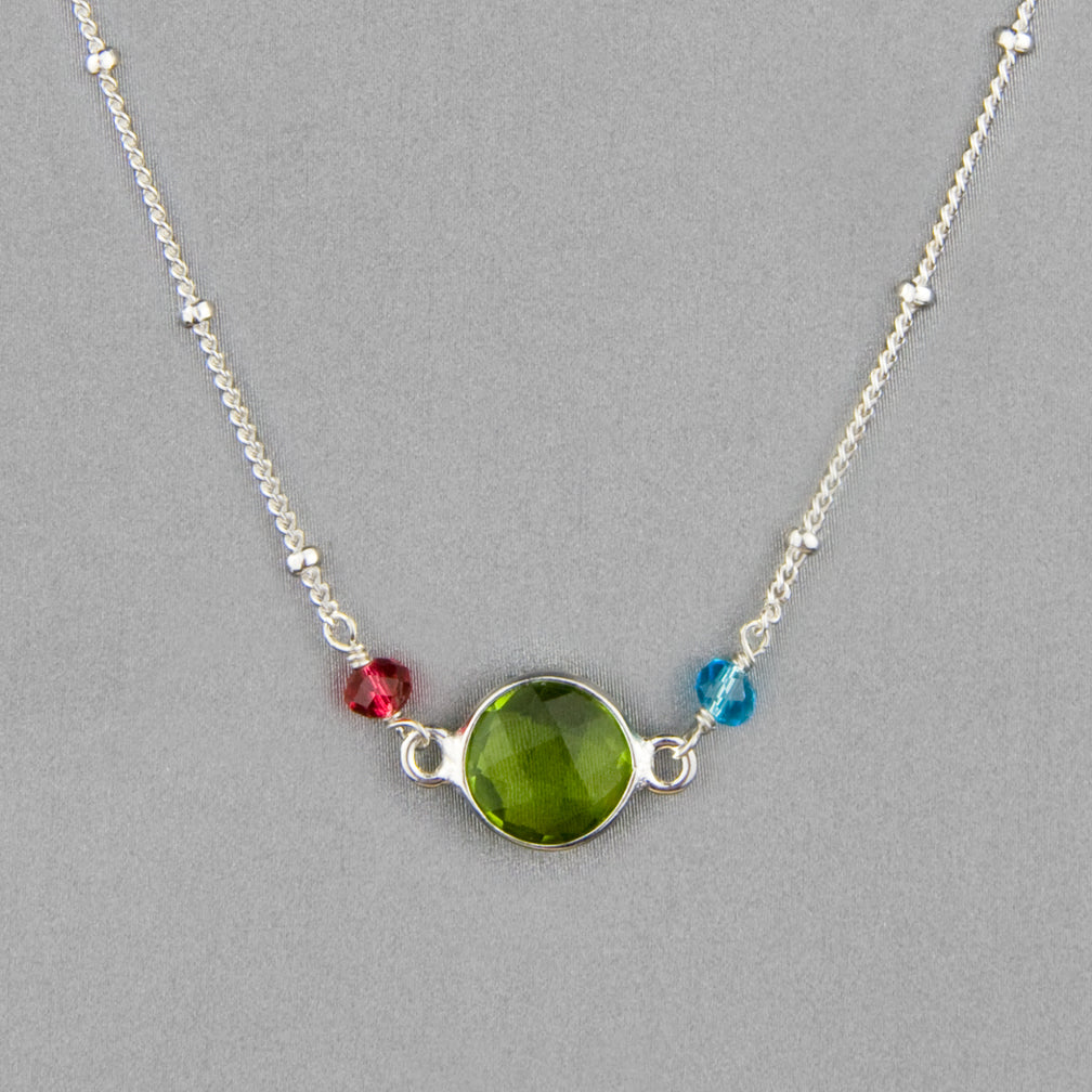 Anna Balkan Necklace: Ally Small Layering, Silver with Peridot