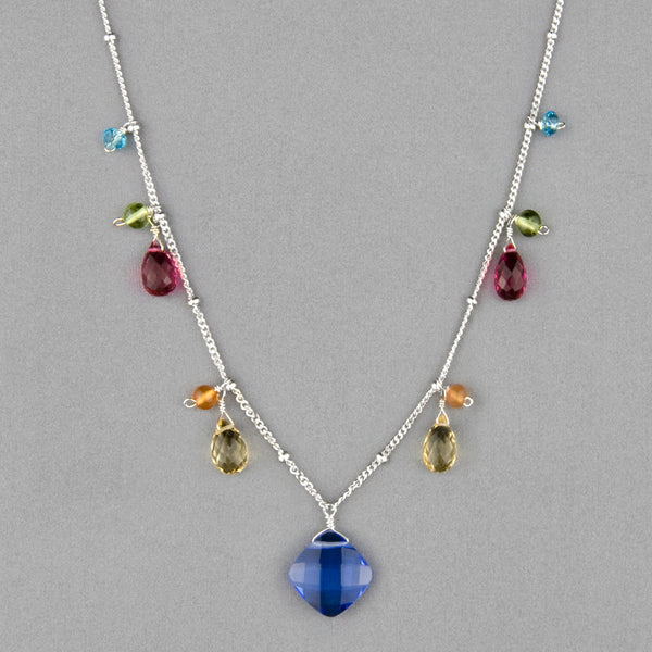 Anna Balkan Necklace: Zina Classic Gemstone, Silver with Blue Quartz