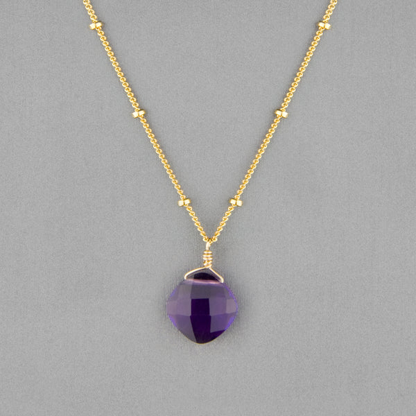 Anna Balkan Necklace: Kylie Single Gem, Gold with Amethyst