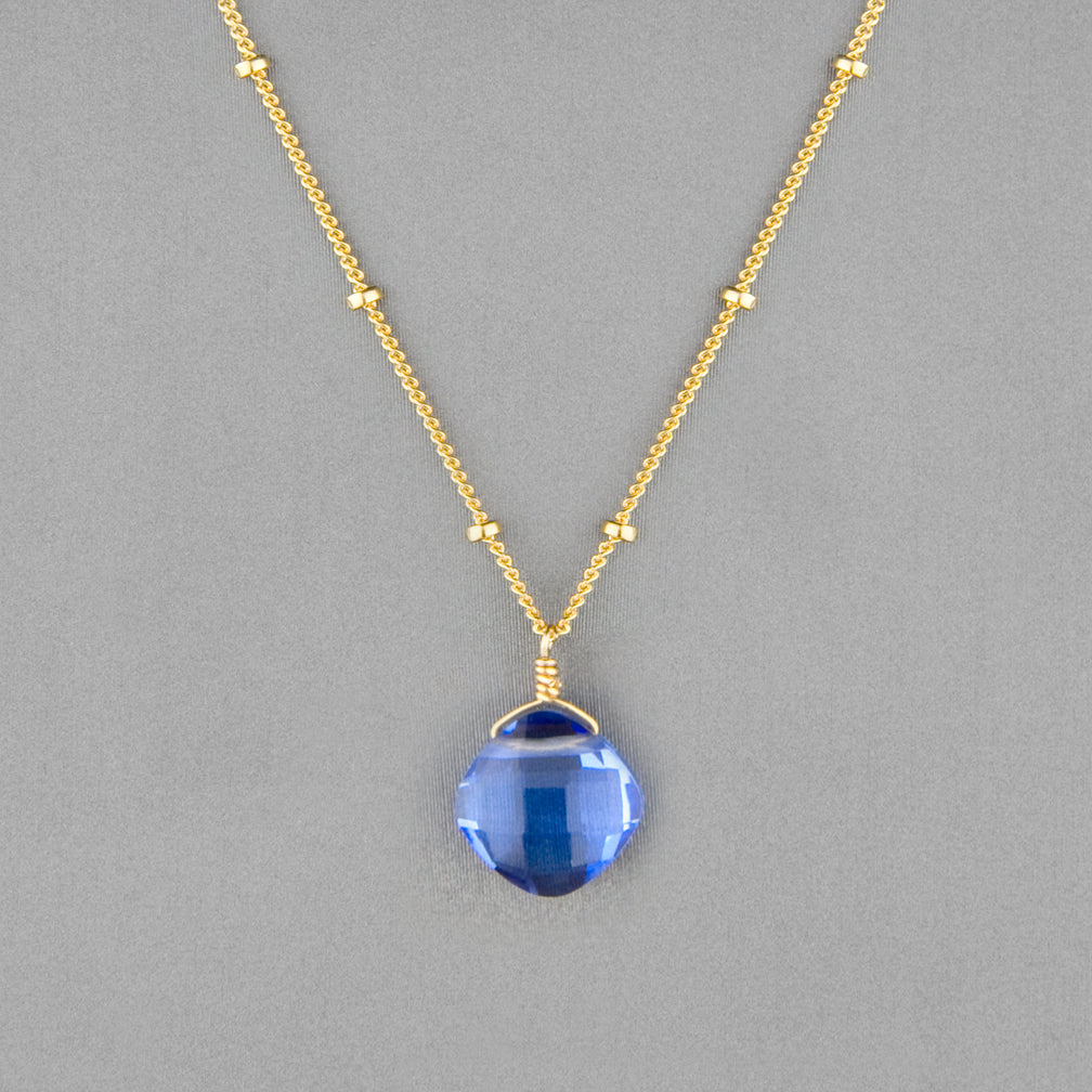 Anna Balkan Necklace: Kylie Single Gem, Gold with Blue Quartz