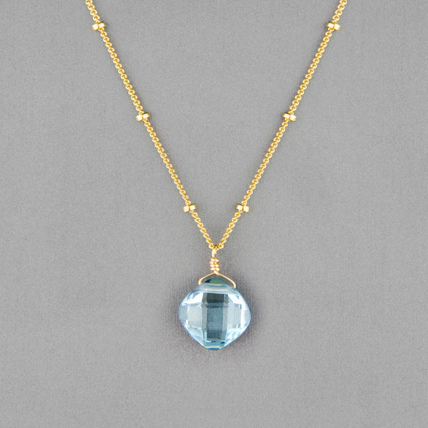 Anna Balkan Necklace: Kylie Single Gem, Gold with Blue Topaz