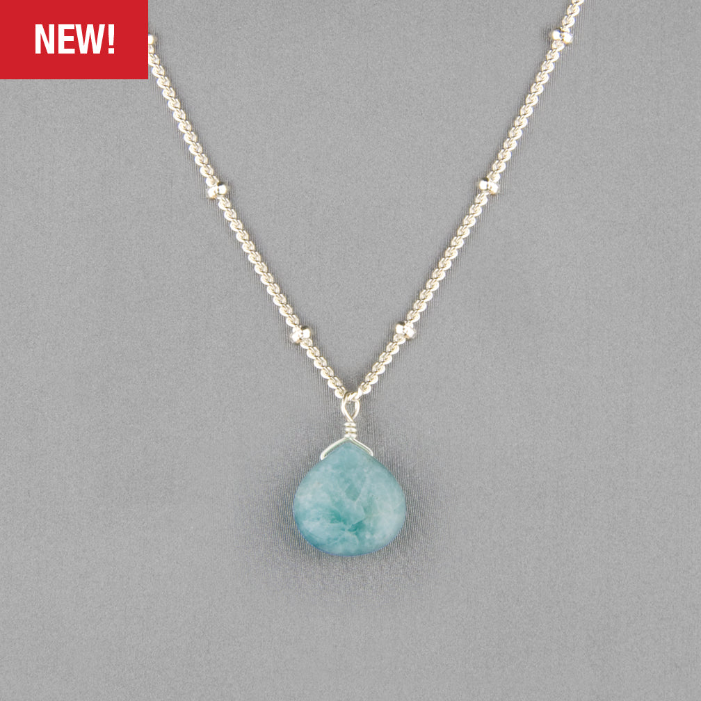 Anna Balkan Necklace: Kylie Single Gem, Silver with Amazonite