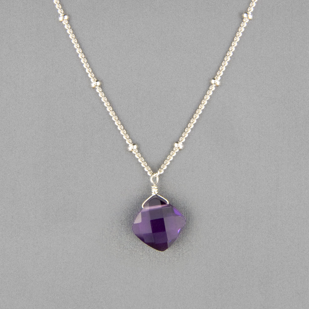 Anna Balkan Necklace: Kylie Single Gem, Silver with Amethyst