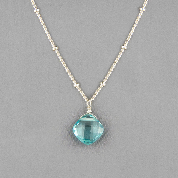 Anna Balkan Necklace: Kylie Single Gem, Silver with Blue Fluorite
