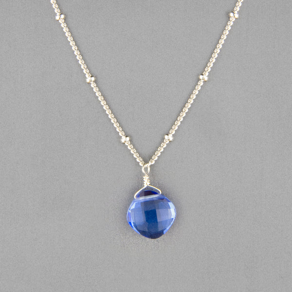 Anna Balkan Necklace: Kylie Single Gem, Silver with Blue Quartz