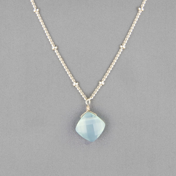 Anna Balkan Necklace: Kylie Single Gem, Silver with Chalcedony