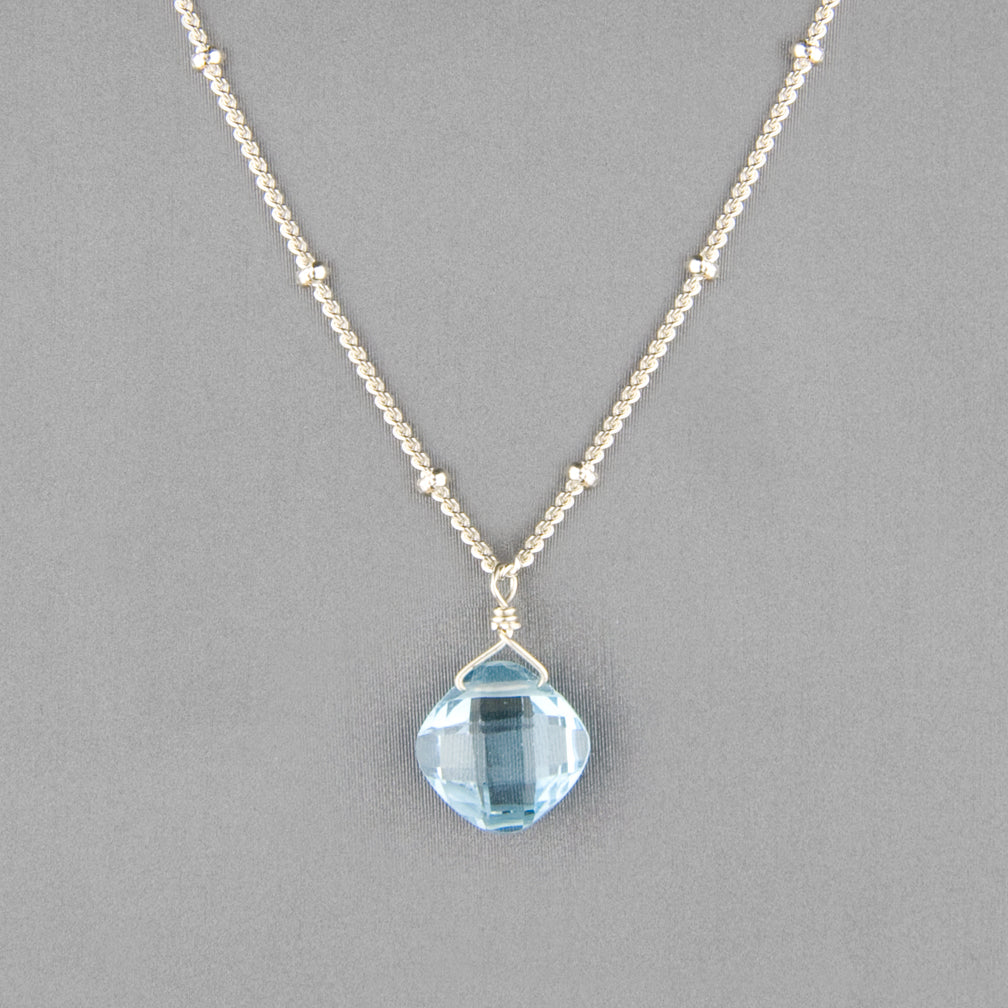 Anna Balkan Necklace: Kylie Single Gem, Silver with Blue Topaz