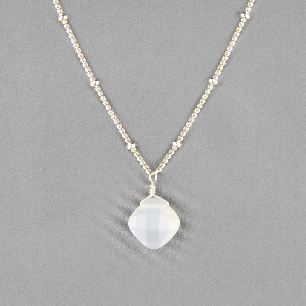 Anna Balkan Necklace: Kylie Single Gem, Silver with White Moonstone