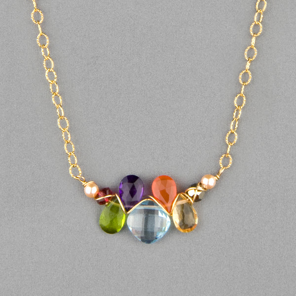Anna Balkan Necklace: Mini Katie Gem, Gold with Blue Topaz