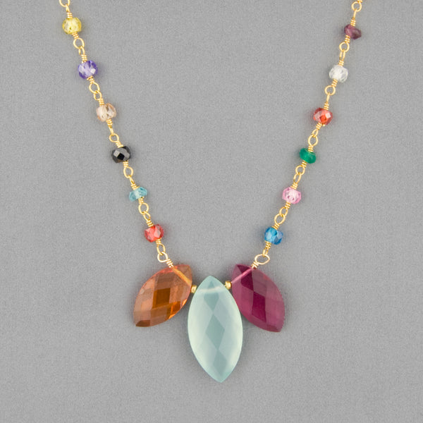Anna Balkan Necklace: Marquee Katie, Gold with Chalcedony Marquee on Multi