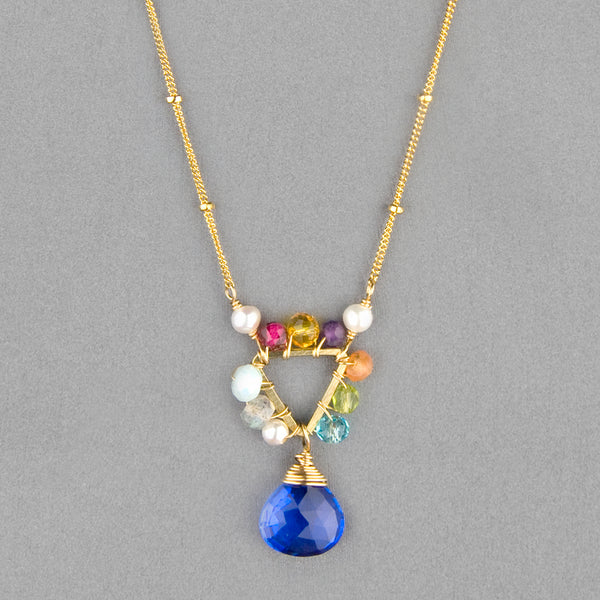 Anna Balkan Necklace: Mini Triangle Gemstone, Gold with Blue Quartz