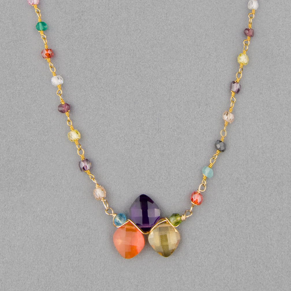 Anna Balkan Necklace: Kate Layering Tri-Gem, Gold with Multigem