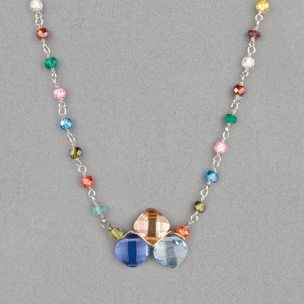Anna Balkan Necklace: Kate Layering Tri-Gem, Silver with Multigem