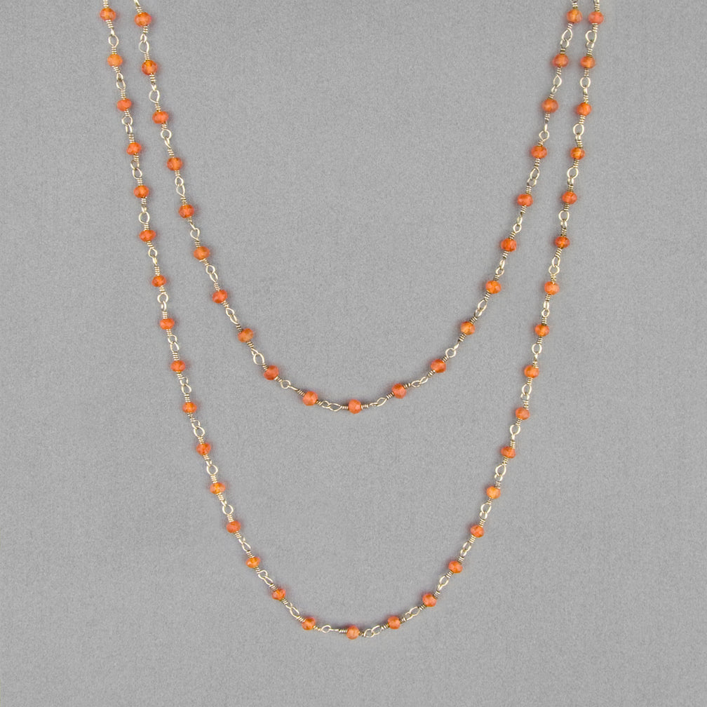 Anna Balkan Necklace: Katie Long Rosary, Silver with Carnelian