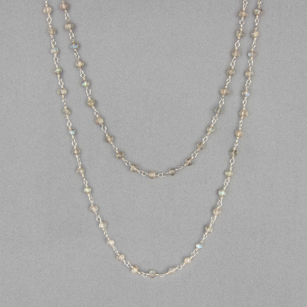 Anna Balkan Necklace: Katie Long Rosary, Silver with Labradorite