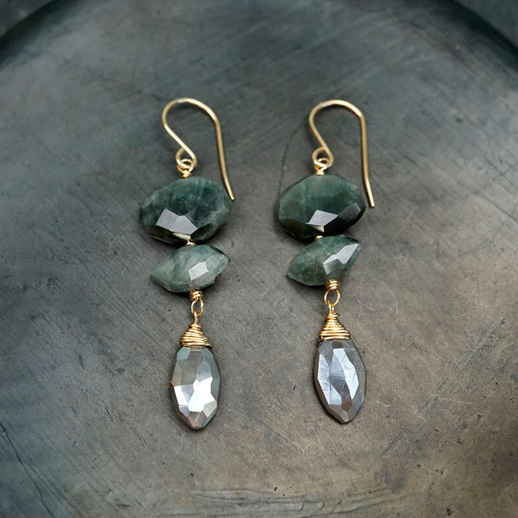 Calliope Jewelry: Earrings: Cat’s Eye with Frosted Moonstone Drops