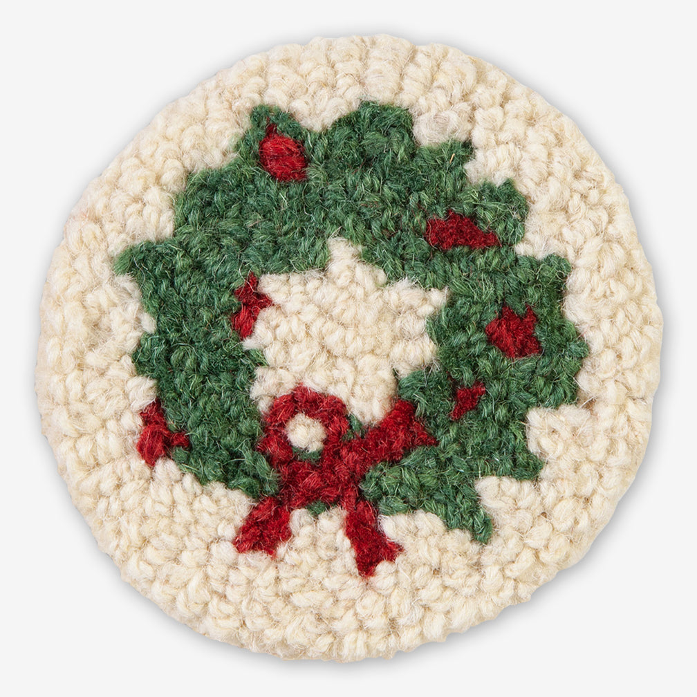 Chandler 4 Corners: Hand-Hooked Wool Coasters: Wreath