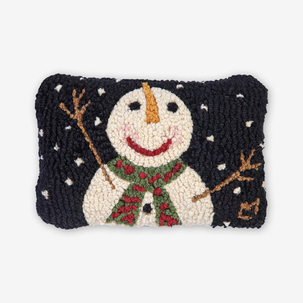 Chandler 4 Corners: Hand-Hooked Wool Pillow: 12x8 Inch Cheery Snowman