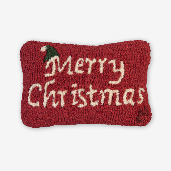 Chandler 4 Corners: Hand-Hooked Wool Pillow: 12x8 Inch Merry Christmas