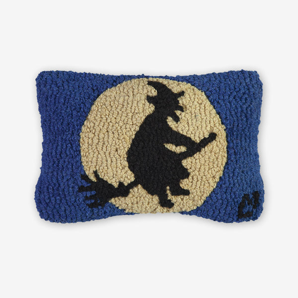 Chandler 4 Corners: Hand-Hooked Wool Pillow: 12x8 Inch Witch with Moon