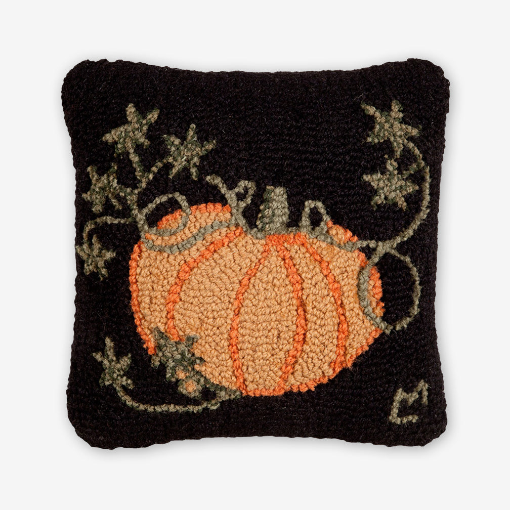 Chandler 4 Corners: Hand-Hooked Wool Pillow: 14x14 Inch Cinderella Pumpkin