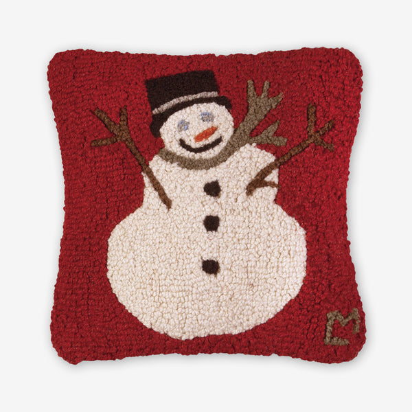 Chandler 4 Corners: Hand-Hooked Wool Pillow: 14x14 Inch Frosty Snowman