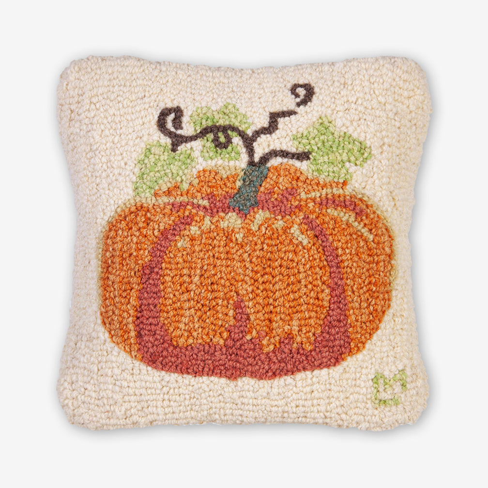 Chandler 4 Corners: Hand-Hooked Wool Pillow: 14x14 Inch Perfect Pumpkin