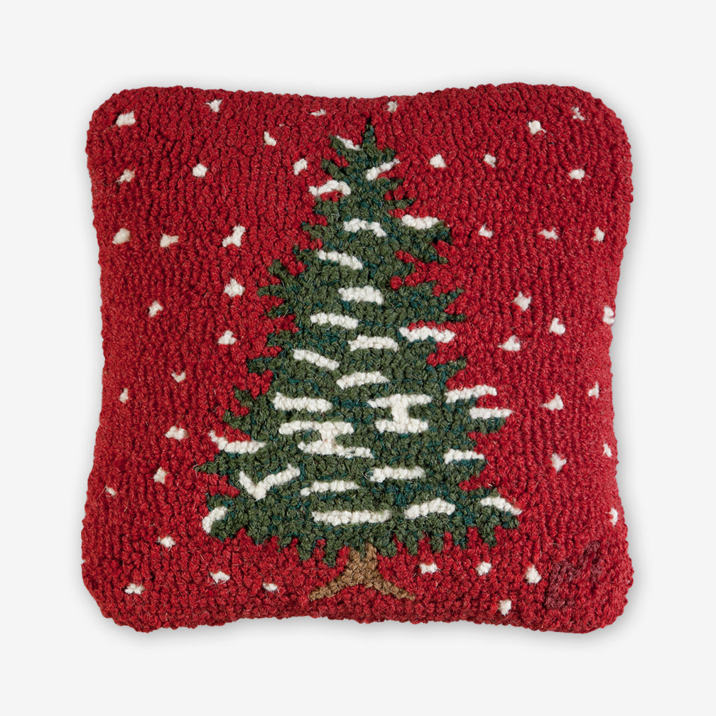 Chandler 4 Corners: Hand-Hooked Wool Pillow: 14x14 Inch Simple Christmas Tree