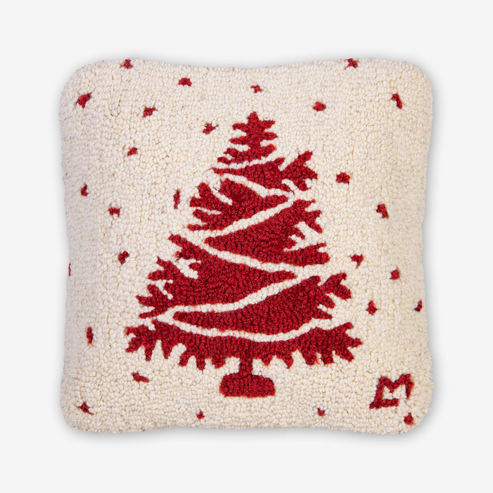 Chandler 4 Corners: Hand-Hooked Wool Pillow: 14x14 Inch Red Tree