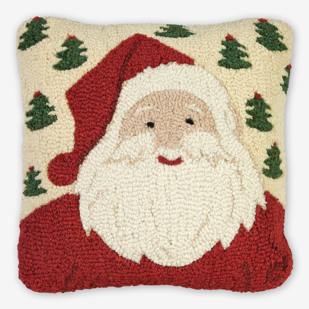 Chandler 4 Corners: Hand-Hooked Wool Pillow: 18x18 Inch Jolly Ole Santa