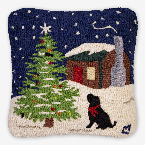 Chandler 4 Corners: Hand-Hooked Wool Pillow: 18x18 Inch Outdoor Tree with Dog