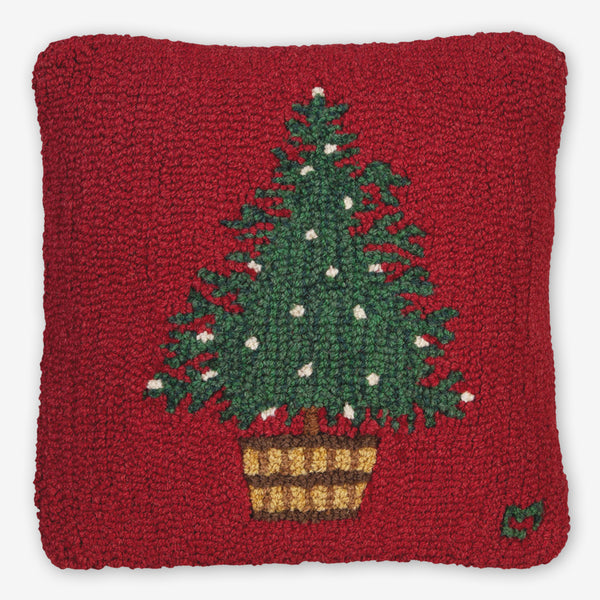 Chandler 4 Corners: Hand-Hooked Wool Pillow: 18x18 Inch Tree in a Bucket