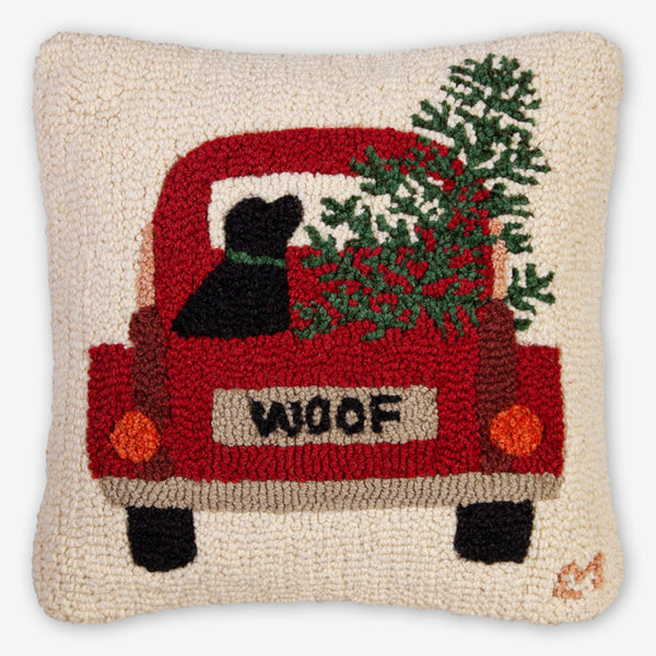 Chandler 4 Corners: Hand-Hooked Wool Pillow: 18x18 Inch Tree Truck Lab