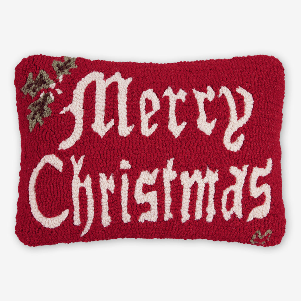 Chandler 4 Corners: Hand-Hooked Wool Pillow: 20x14 Inch Merry Christmas