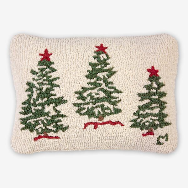 Chandler 4 Corners: Hand-Hooked Wool Pillow: 20x14 Inch Three Christmas Trees