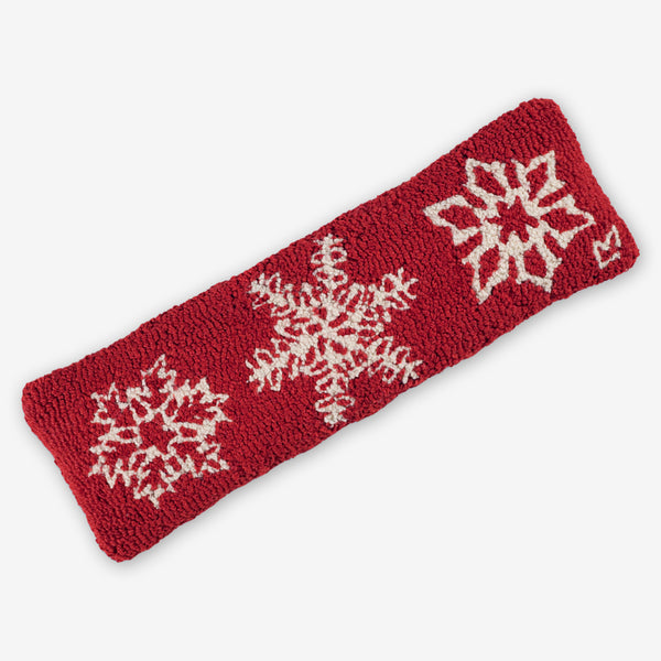 Chandler 4 Corners: Hand-Hooked Wool Pillow: 24x8 Inch Three Snowflakes on Red