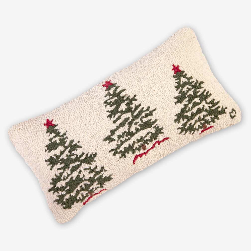 Chandler 4 Corners: Hand-Hooked Wool Pillow: 30x15 Inch Three Christmas Trees