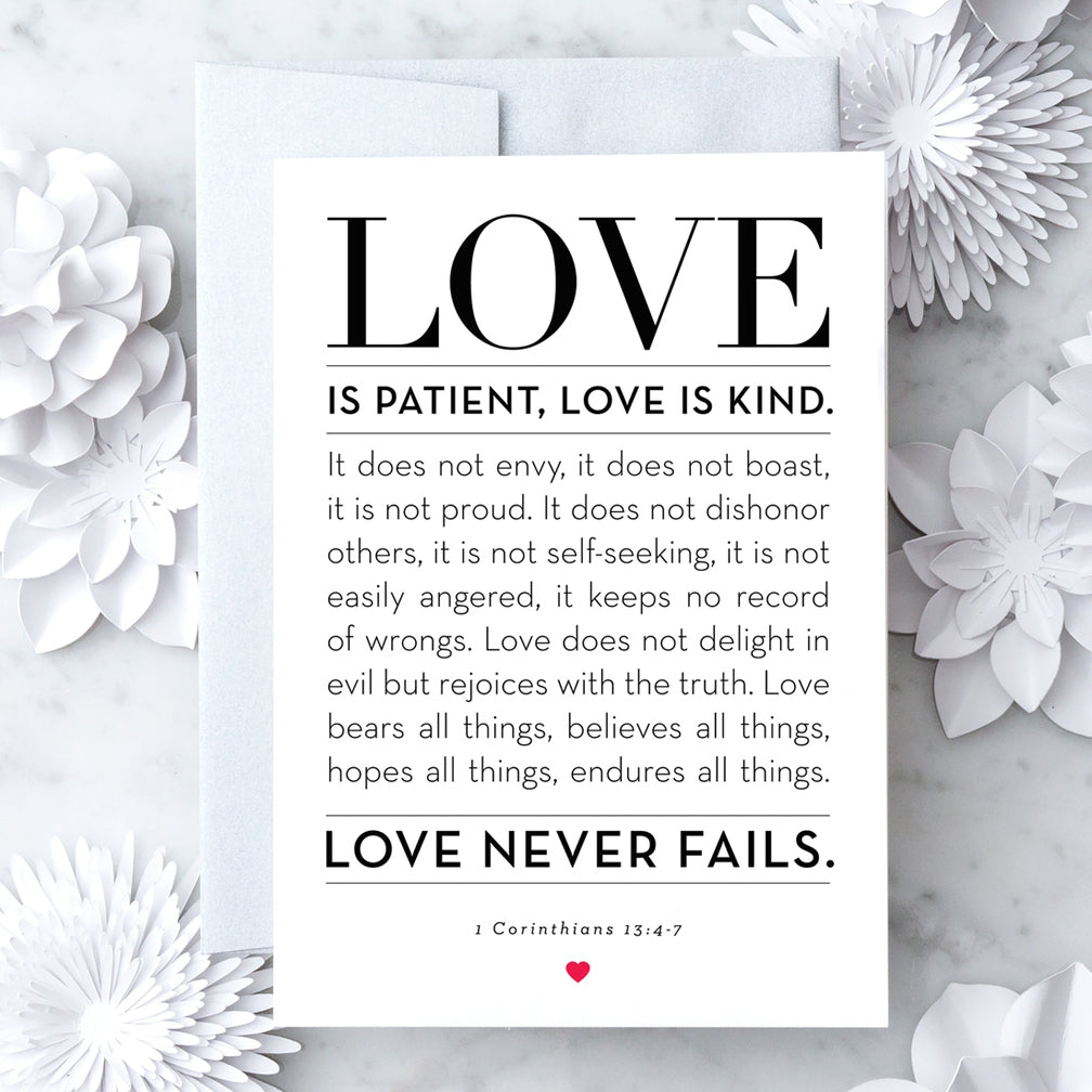 Design With Heart Love Card: 1 Corinthians 13:4-7
