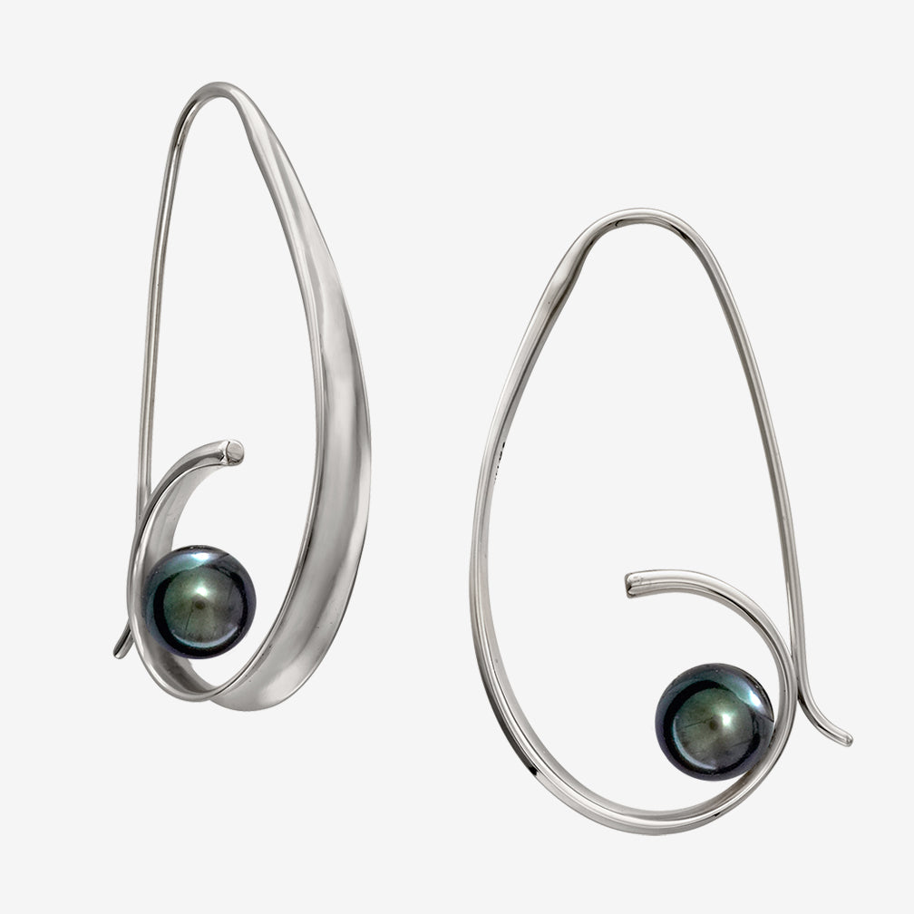 Ed Levin Designs: Earrings: Crosswind, Silver with Black Pearl