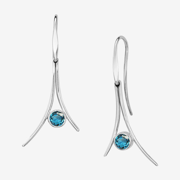 Ed Levin Designs: Earrings: Pinnacle, Silver with Blue Topaz
