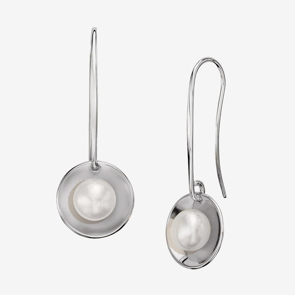 Ed Levin Designs: Earrings: Sun Glow, Silver with Button Pearl